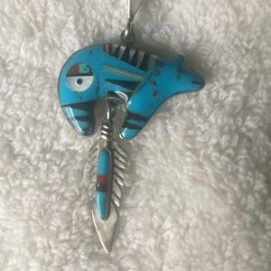 Zuni Inlay Sterling & Stones  Bear  Brooch